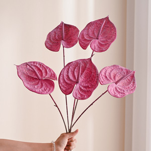Fleurs artificielles Anthurium à branche unique en fil de caoutchouc souple pour la décoration de la maison et de mariage - Product Image 2
