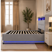 Cadre de lit LED capitonné de luxe européen, lit plateforme moderne en tissu avec tête de lit capitonnée, taille Queen et King