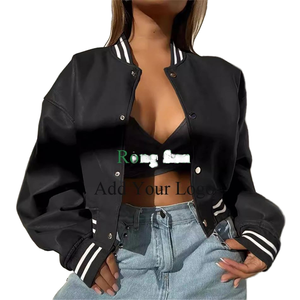 Blouson de moto en similicuir de haute qualité pour femme 2025, court, matelassé, écologique, manches longues, uni, teint, saison d'automne - Product Image 3