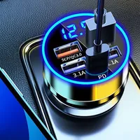 Chargeur de voiture rapide 5 ports PD 33W avec affichage numérique LED de la tension, adaptateur de charge USB multi-ports pour iPhone (vente en gros)