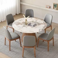 Table à manger ronde en ardoise haut de gamme, style luxe léger, combinaison de meubles de salle à manger modernes en bois pour familles moyennes et petites