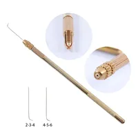 Aiguilles à crochet en acier allemand pour la fabrication de perruques, 1 support en laiton, outils pour extensions de cheveux, emballées dans un sac, crochet pour perruque en dentelle, ventilation