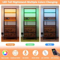 39,4 inçlik 4 Raflı, 2 Kumaş Çekmeceli ve RGB LED Işıklı Komodin, Yatak Odası için Şarj İstasyonlu Endüstriyel Komodin