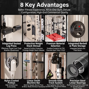 Smith Machine All-in-One con Power Cage, Attrezzatura Multifunzione <span class=keywords><strong>per</strong></span> Allenamento <span class=keywords><strong>a</strong></span> <span class=keywords><strong>Casa</strong></span> con Cable Crossover <span class=keywords><strong>per</strong></span> un Workout Completo del Corpo - Product Image 5