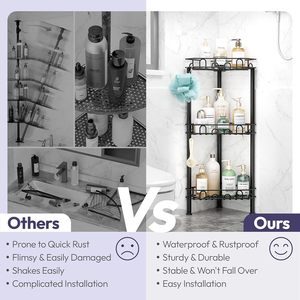 Portaoggetti da Doccia Angolare a 3 Ripiani in Acciaio Inox Impermeabile con 12 Ganci, Cuscinetti Adesivi e Mensola Organizzatrice - Product Image 2