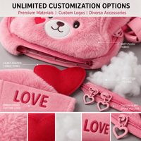 Sac à dos en peluche personnalisé en forme de cœur d'ours pour la Saint-Valentin, sac à dos doux personnalisé, cadeau de vacances, OEM ODM