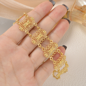 women adjustable banquet custom <b>copper</b> fili flgreeoral panel lobster clasp glossy premium wholesale 18k gold plated <b>bracelet</b> - Product Image 5
