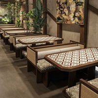 Canapé de restaurant Shanyefeng, table à manger en dalle de roche, mobilier commercial pour barbecue, cuisine du Yunnan, structure en bois PU personnalisée pour extérieur