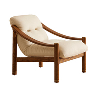 Fauteuil inclinable design Wabi-Sabi, cadre en bois massif, revêtement en lin, pour hôtel, salon - Fabrication artisanale écologique