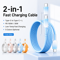Câble de charge multifonction 2-en-1 en nylon tressé 60W Ice Crystal USB-C vers USB-C 8 broches – Fournisseur OEM en gros