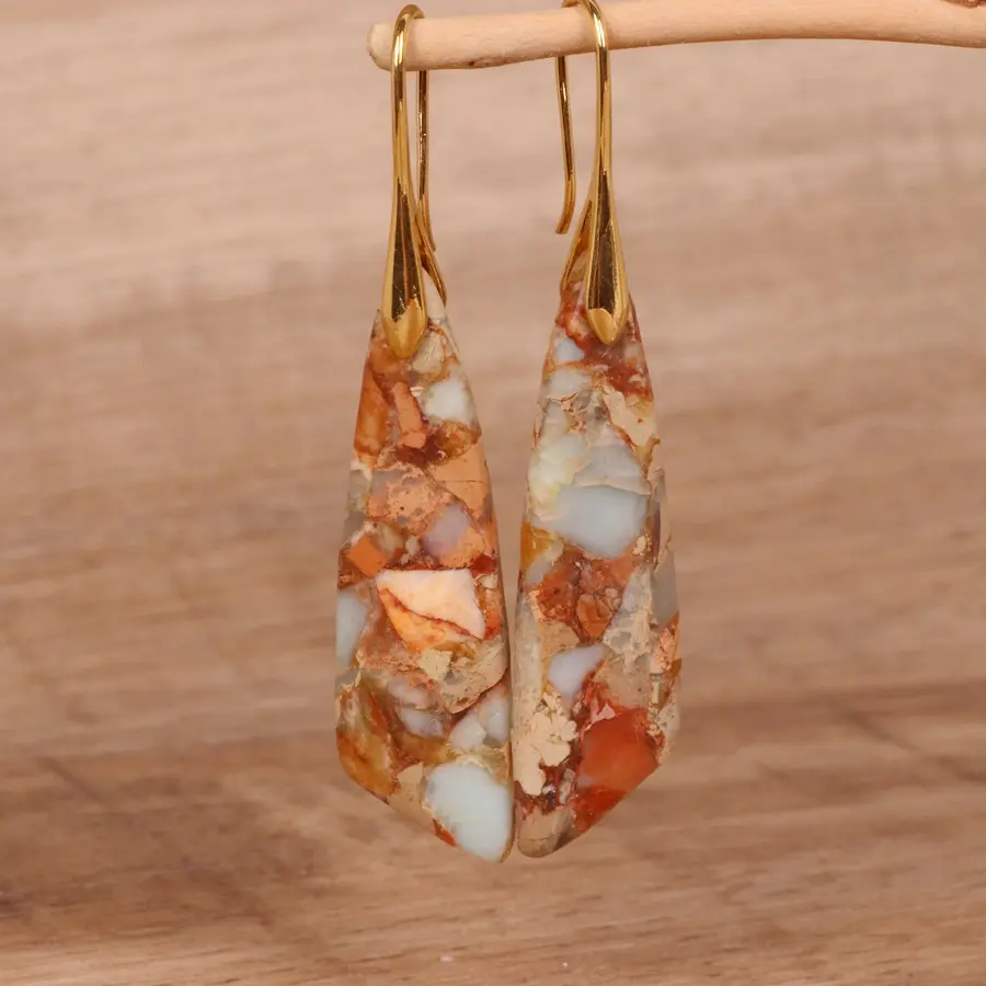Boho Unique Natural Healing Energy Stone Imperial Jasper Beads ciondola gli orecchini pendenti per le donne