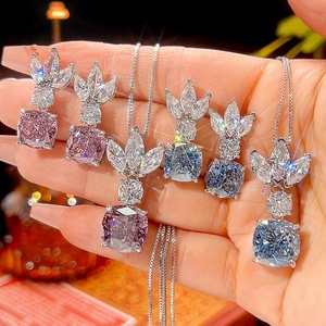 Vintage 12*12-10*10mm Dried Rose Flower Designer Cubic Zirconia Eco-friendly Copper Jewelry Necklace and <b>Earrings</b> Set - Product Image 2