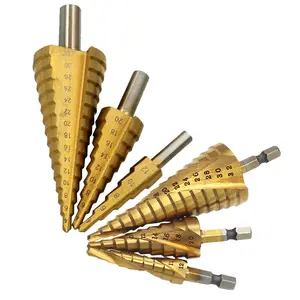 Spiral Straight Groove Step Drill Titanium Coated HSS Step Drill Bit Wood Hole Cutter Core Drilling Tools Brocas Escalonadas