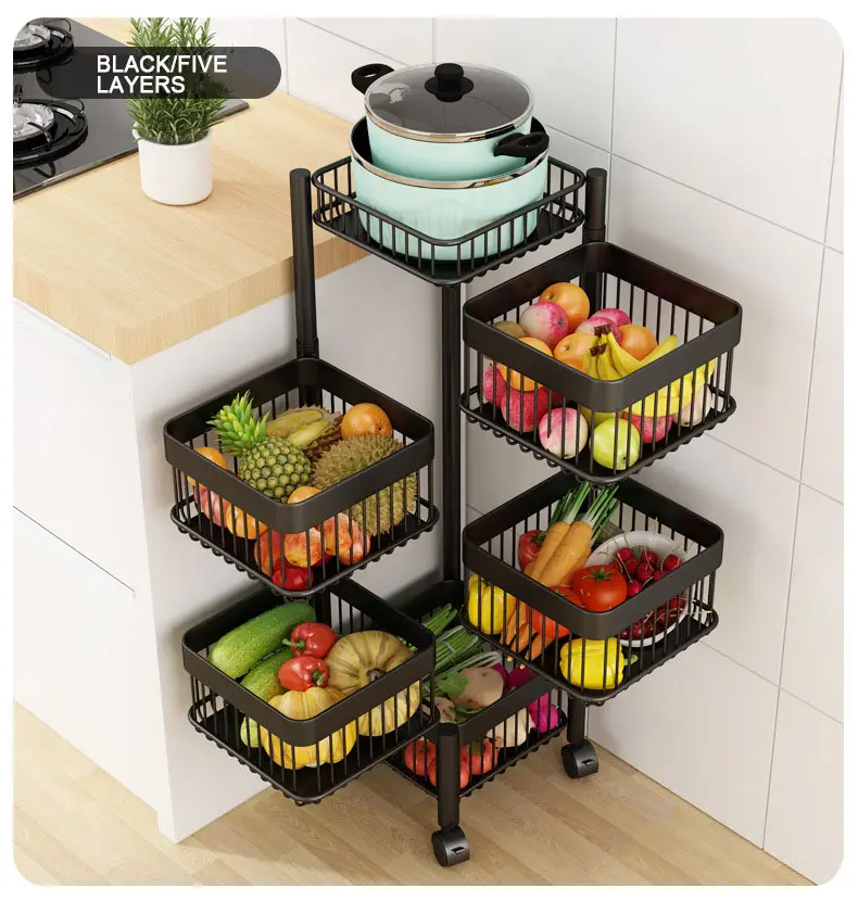 Rotating Multi-Layer Kitchen Storage Shelf, Fruit Vegetable Storage Basket,for Kitchen Living Room Bathroom Toilet