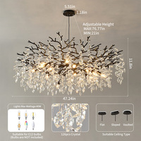 Lustre en cristal en forme de branche d'arbre, lampe suspendue noire de luxe pour restaurant, chambre et salon, fabrication Zhongshan