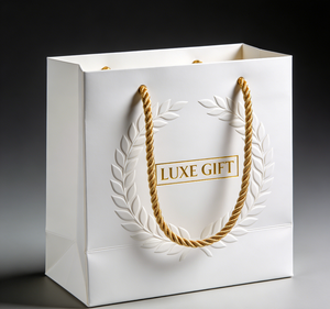 Sac en papier cartonné blanc avec gaufrage <span class=keywords><strong>laurier</strong></span> et estampage à chaud doré pour emballage cadeau de luxe - Product Image 4