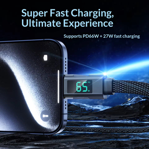 Câble de charge rapide 65W double PD 4-en-1 avec affichage numérique pour téléphone portable et ordinateur portable USB-A/Type-C (TPE/PVC/Nylon) - Product Image 6
