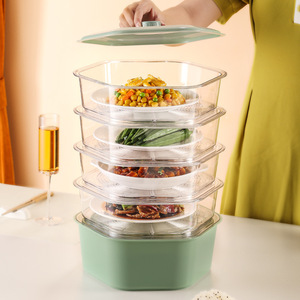 Cubierta transparente de múltiples capas para alimentos y verduras, caja de almacenamiento de mesa de cocina apilable, cubierta de plato, cubierta de aislamiento térmico - Product Image 3