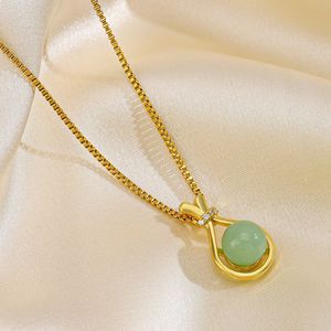 Cubic Zircon Green <b>Stone</b> Pendant Necklace Factory <b>Hot</b> Sales Stainless Steel Exquisite CZ <b>Stone</b> Green Gemstone Charm Necklace - Product Image 1
