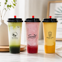 Gobelets en plastique PP rigide transparent de 90 mm, 12 oz, 360 ml avec couvercles, imprimés sur mesure, pour thé au lait à bulles Boba, café glacé, pour les cafés