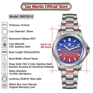 San Martin SN0150G <b>Watch</b> 39mm Luxury Dress Miyota 9015 Automatic <b>Mechanical</b> <b>Watches</b> for Men With Mop Guilloche 100m Waterproof - Product Image 6