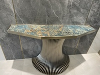Design moderne de luxe pour hôtel, salon, villa, couloir, table d'appoint longue et étroite en pierre, table console en acier inoxydable doré et marbre