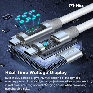 Miccell điện thoại di động nhanh chóng sạc cáp PD 100W Type-C để C nylon bện cáp dữ liệu PD thông minh LED hiển thị kỹ thuật số Tipo C Cáp - Product Image 3