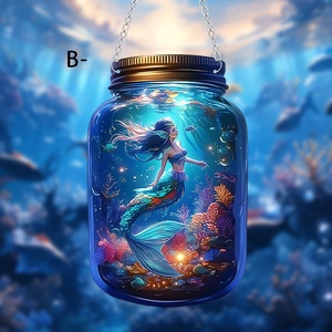 Décoration de fenêtre écologique transfrontalière en résine acrylique, motif elfe marin, fée, sirène, avec pendentif disque peint et chaîne, pour pot Mason - Product Image 4
