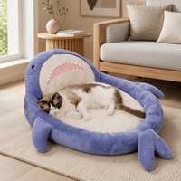 Lit pour animaux de compagnie en forme de requin, canapé-lit en peluche pour chat et chien, tapis de couchage antidérapant et chaud pour l'automne et l'hiver