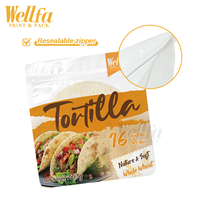 Sachet d'emballage refermable personnalisé avec logo pour tortillas, pochette plate transparente de qualité alimentaire avec fenêtre pour tortillas entières congelées