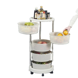 <span class=keywords><strong>Carrito</strong></span> de almacenamiento para cocina, cesta para patatas, frutas y verduras, estante de almacenamiento giratorio de 5 niveles, soporte de suelo con ruedas - Product Image 1