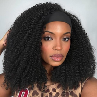 Wig Afro Siap Pakai, Wig Rambut Manusia Remy Brazil Densitas 180% Untuk Wanita Kulit Hitam, Wig Headband Rambut Manusia
