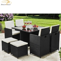 Ensemble de mobilier d'extérieur moderne Chaises de luxe 9 pièces en corde tissée Ensemble de tables d'extérieur en rotin