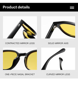 نظارات شمسية بلاستيكية مستديرة بلون أزرق أصفر عتيق من نوع Tortoiseshell بنية اللون مبيع بالجملة رخيصة - Product Image 4