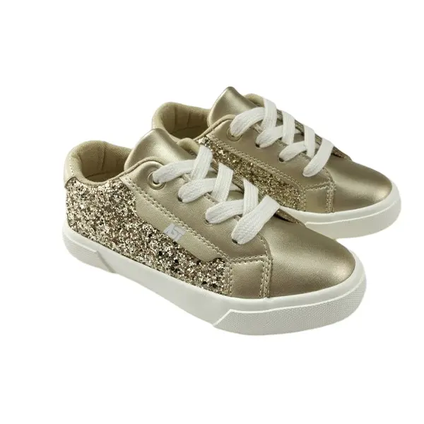 Sapatos casuais infantis para meninos e meninas, calçados esportivos infantis unissex de malha FW para crianças pequenas, tênis estrela estampado ouro em PVC