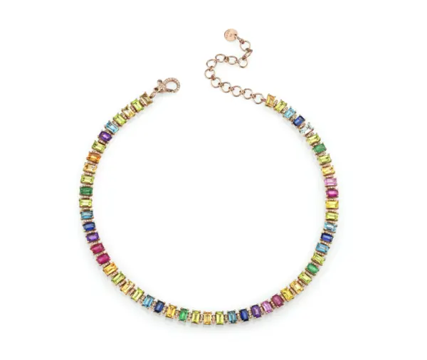 2019 Chica Fashion Jewelry Wholesale Cubic Zirconia Charms Ruby Women Rainbow Choker