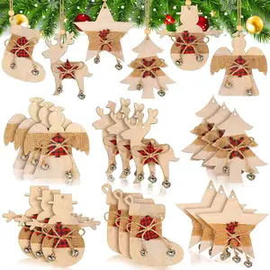 10 designs Christmas Wooden Rustic Ornaments Wooden Cutouts Christmas Tree Hanging Ornaments for Christmas Decorations