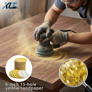 Disque de ponçage à crochets et boucles en oxyde d'aluminium jaune de 6 pouces (150 mm) à 17 trous, grain P60-P800, pour réparation de carrosserie automobile, ponçage à sec, OEM - Product Image 1