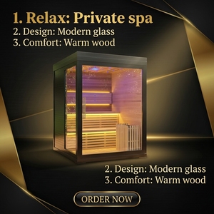 Sauna Eléctrica Personalizada de Madera de <span class=keywords><strong>Hemlock</strong></span> Canadiense y Redwood para 2-4 Personas con Altavoces Bluetooth - Product Image 4