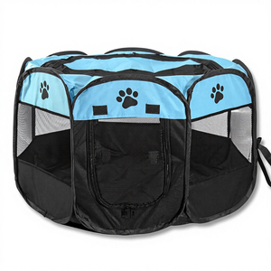 Cercado Octogonal para Cães, Venda Quente Transfronteiriça, em Tecido Oxford + Malha de Borracha, Dobrável, Respirável, com Padrão de Pegadas de Patas, Fácil de Usar - Product Image 1