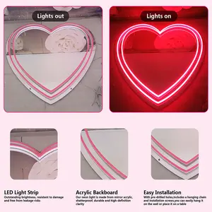 Winbo Wavy Mirror Neon Signs For Wall Decor Wall Mounted Irregular Decorative Mirrors With Dimmable Decor Neon Lights