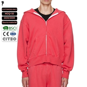 Sudadera con capucha y cremallera para hombre, estilo urbano, 100% algodón, lavado suave, corte cropped, de alto gramaje - Product Image 1