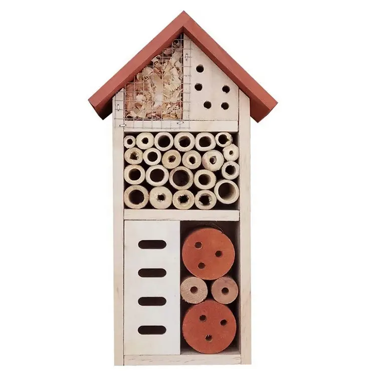 Huishoudelijke Insect Bee Hotel Huis Doos Houten Opknoping Nest Huisdier Kooien Hout Carriers & Huizen Kleine Dieren Solid Ademende Knop