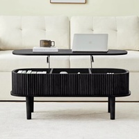 Table basse relevable scandinave moderne avec rangement, plateau en verre ovale en bois naturel mobile pour salon