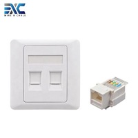 Plaque murale EXC blanche en ABS pour câble réseau RJ45 Cat6, 1/2 ports, avec connecteur Keystone femelle 86x86mm