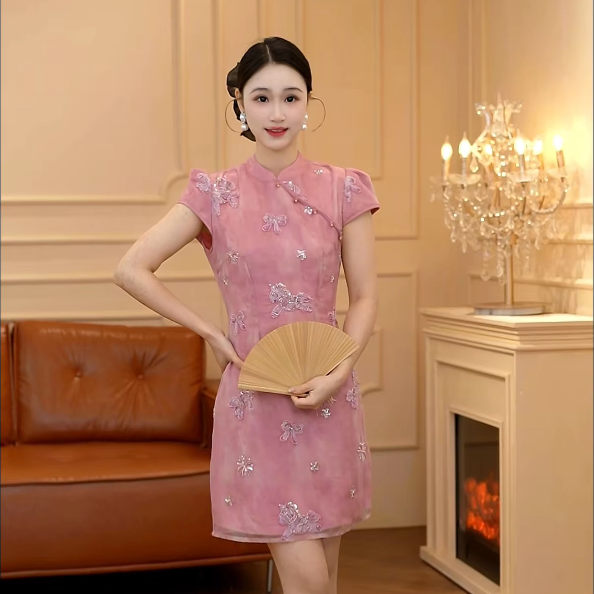 chinese dress ladies Light Green/Pink Loose A Line Cheongsam Qipao Dress – Oriental Me main image 0