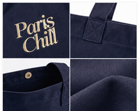 Sac fourre-tout en toile de coton robuste de 12 oz, bleu marine, avec broderie personnalisée style Paris, sac à bandoulière pour le shopping, grande capacité