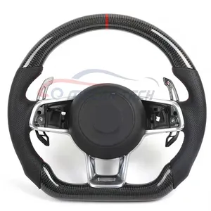 A-lcantara roda kemudi kulit serat karbon asli untuk v-w caddy 2011 LED RPM