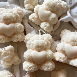 Rose Pattern Heart Hug Bear Scented Soy <b>Wax</b> <b>Candle</b> 3D Sculpted Aromatherapy <b>Candle</b> Valentine Gift Home Decor - Product Image 2