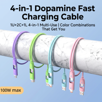 Kabel Data Pengisian Cepat Silikon Cair 4 in 1, Inti Kabel Charger Multi Konektor 1M Warna Macaron untuk Ponsel, Tablet, Power Bank